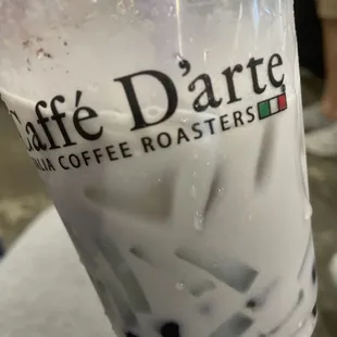 taro milk tea with lychee and tapioca