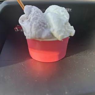 Gelato: bambino sized.  Half raspberry.  Half coconut.