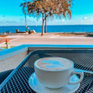 a cup of coffee on a table