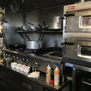 pots and pans in a commercial kitchen