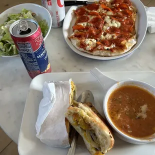 Lambretta panini and soup! Pepperoni pizza and salad!   BOTH DELICIOUS