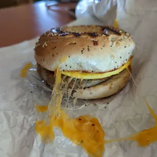 Sausage egg and cheese breakfast bagel