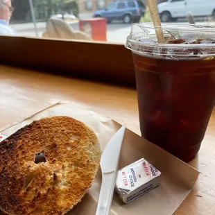 a bagel and a drink