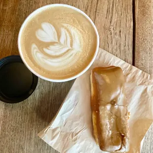 Vanilla latte and maple bar