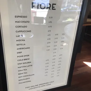 Drink menu