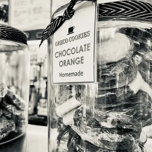 chocolate orange cookies in a jar