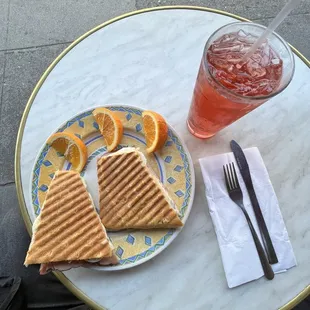Grilled Breakfast Panini and Italian Strawberry Soda