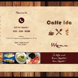 a menu for a cafe