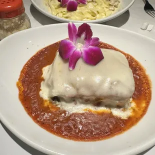 Fettuccine Alfredo with chicken and Lasagna