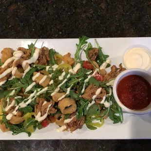 Fried calamari appetizer with extra aioli