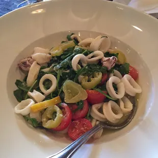 Calamari app - sautéed instead of fried. Banana peppers an excellent addition