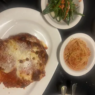 Chicken Parmesan with angel hair noodles