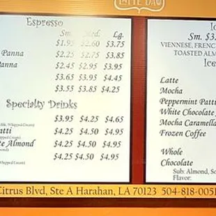 extensive coffee menu