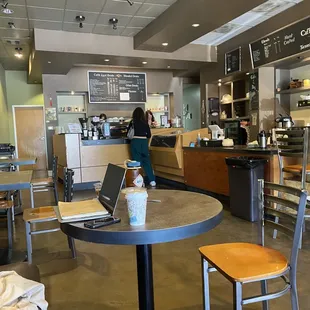 a woman working on a laptop in a coffee shop