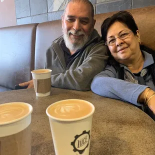 Enjoying lattes with my parents.