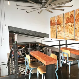 tables and chairs in a coffee shop