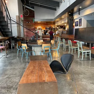 tables and chairs in a coffee shop