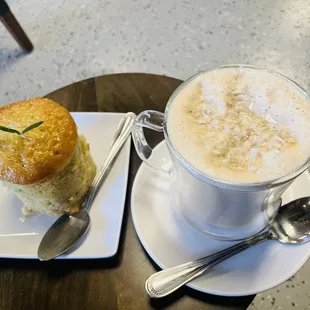 Coconut latte and rosemary almond cake.