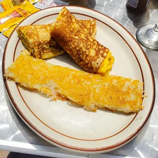 Ham &amp; cheese crepe + hash browns