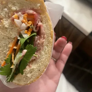 Banh mi... lotsa bread not too much meat.