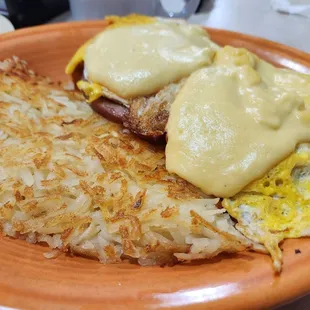 Eggs Benedict with Eggs fried hard