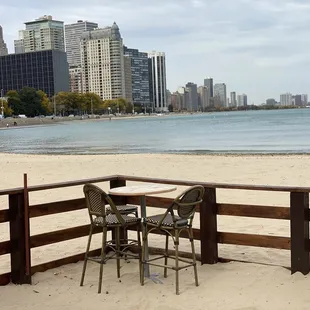 a view of a beach with a city in the background