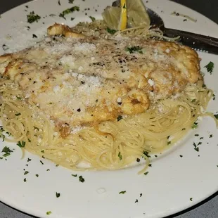 Chicken Francese over pasta
