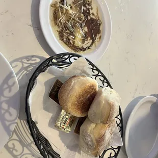 Bread, butter, oil and vinegar.