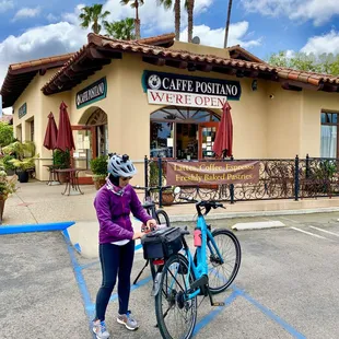 Parked our eBikes outside.