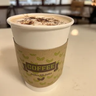 Caffe Latte topped with chocolate powder (the owner's morning drink!)