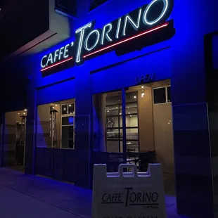 Front of Cafe&apos; Torino the Restaurant at night