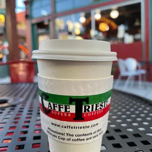 a cup of coffee on a table