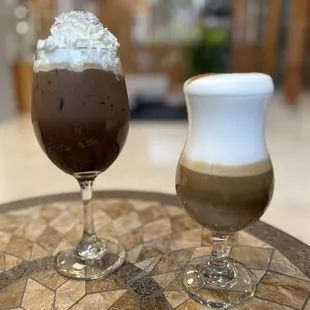 two beverages on a table