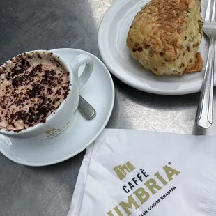 Cappuccino Al cocoa and Parmesan + dill scone