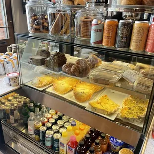 a display case filled with food