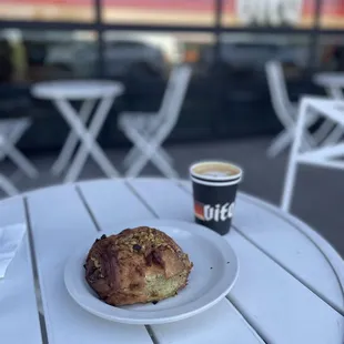 Chocolate pistachio croissant Carmel Latte