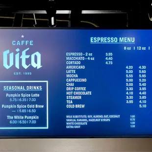 Menu as of October 2022.