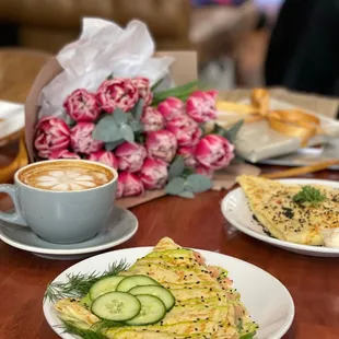 Salmon Crepe and Latte