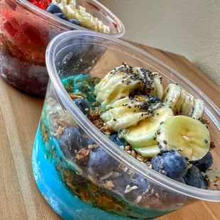 Blue bowl and Acai berry bowl. If you don&apos;t want it too sweet, ask for it without the honey.