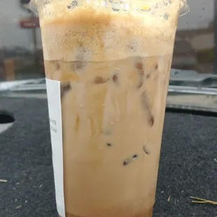 Caramel Almond Royale with a cold foam crown