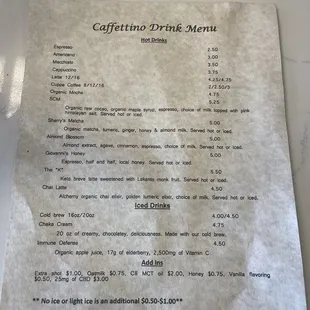 Drink menu