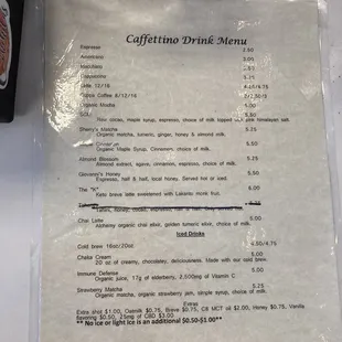 Drink menu