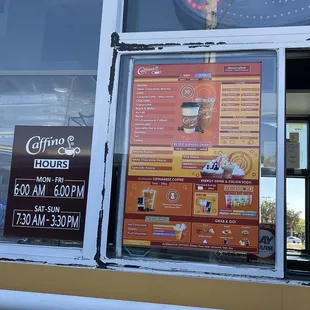 Menu and hours