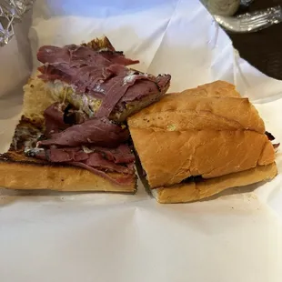Pastrami on sub bun