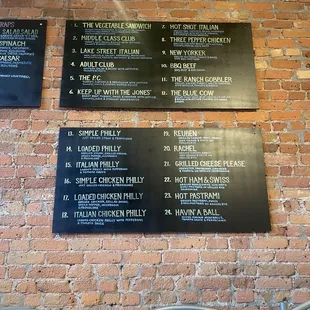Menu of the best best sandwich artists!!!