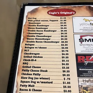 menu