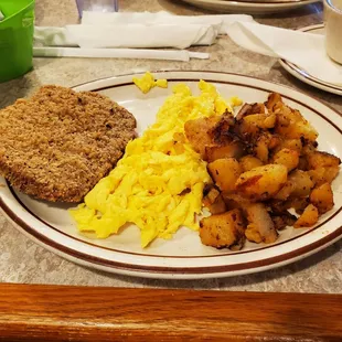 Chicken fried steak, eggs and potatoes