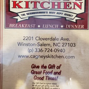 a menu for a restaurant