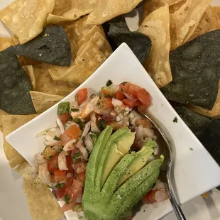 Ceviche with homemade taco chips