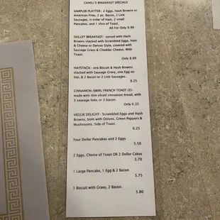 Menu of specials